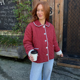 Poppy Quilted Jacket - Burgundy Stripe