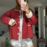 Poppy Quilted Jacket - Burgundy Stripe
