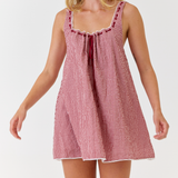 Red gingham mini dress comfortable breathable fabric cute lace trim perfect christmas dress