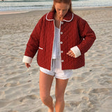 Poppy Quilted Jacket - Burgundy Stripe